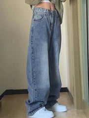 EMMIOL Jeans de mezclilla para mujer, pantalones vaqueros de pierna ancha, pantalones vaqueros holgados de cintura baja para mujer, pantalones vaqueros holgados tipo boyfriend, pantalones vaqueros Y2K 90S 