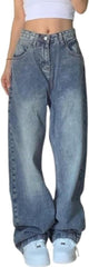 EMMIOL Jeans de mezclilla para mujer, pantalones vaqueros de pierna ancha, pantalones vaqueros holgados de cintura baja para mujer, pantalones vaqueros holgados tipo boyfriend, pantalones vaqueros Y2K 90S 