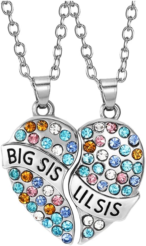 Matching Heart Sister Necklace for 2 Big Little Sister Necklaces Gifts for Women