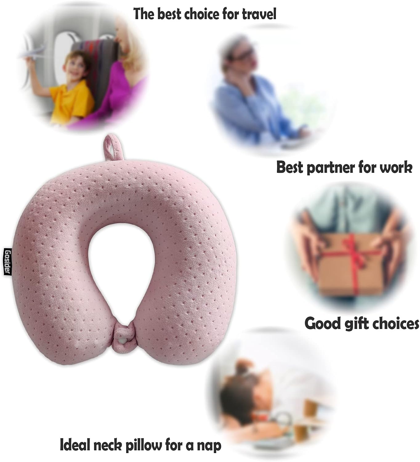 Memory Foam U-Shaped Neck Pillow—Comfortable, Head Support (Pink, For Planes/Trains/Cars)