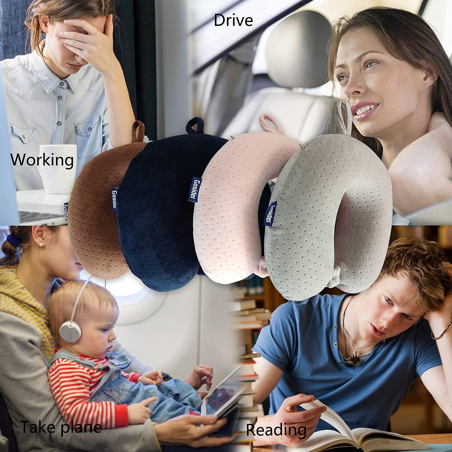 Memory Foam U-Shaped Neck Pillow—Comfortable, Head Support (Pink, For Planes/Trains/Cars)