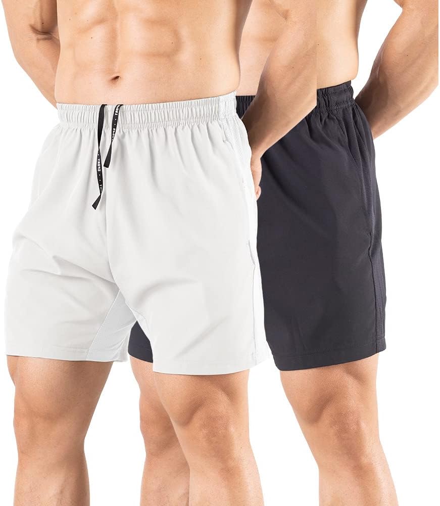 Men's 5" Running Shorts 2 Pack Quick Dry Athletic Workout Gym Shorts with Zipper Pockets