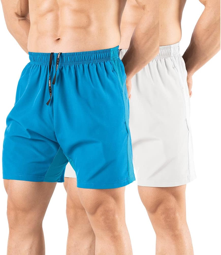 Men's 5" Running Shorts 2 Pack Quick Dry Athletic Workout Gym Shorts with Zipper Pockets