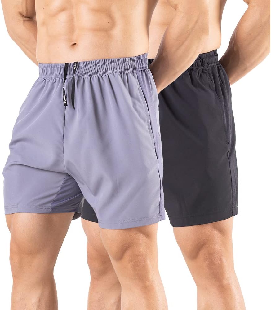 Men's 5" Running Shorts 2 Pack Quick Dry Athletic Workout Gym Shorts with Zipper Pockets