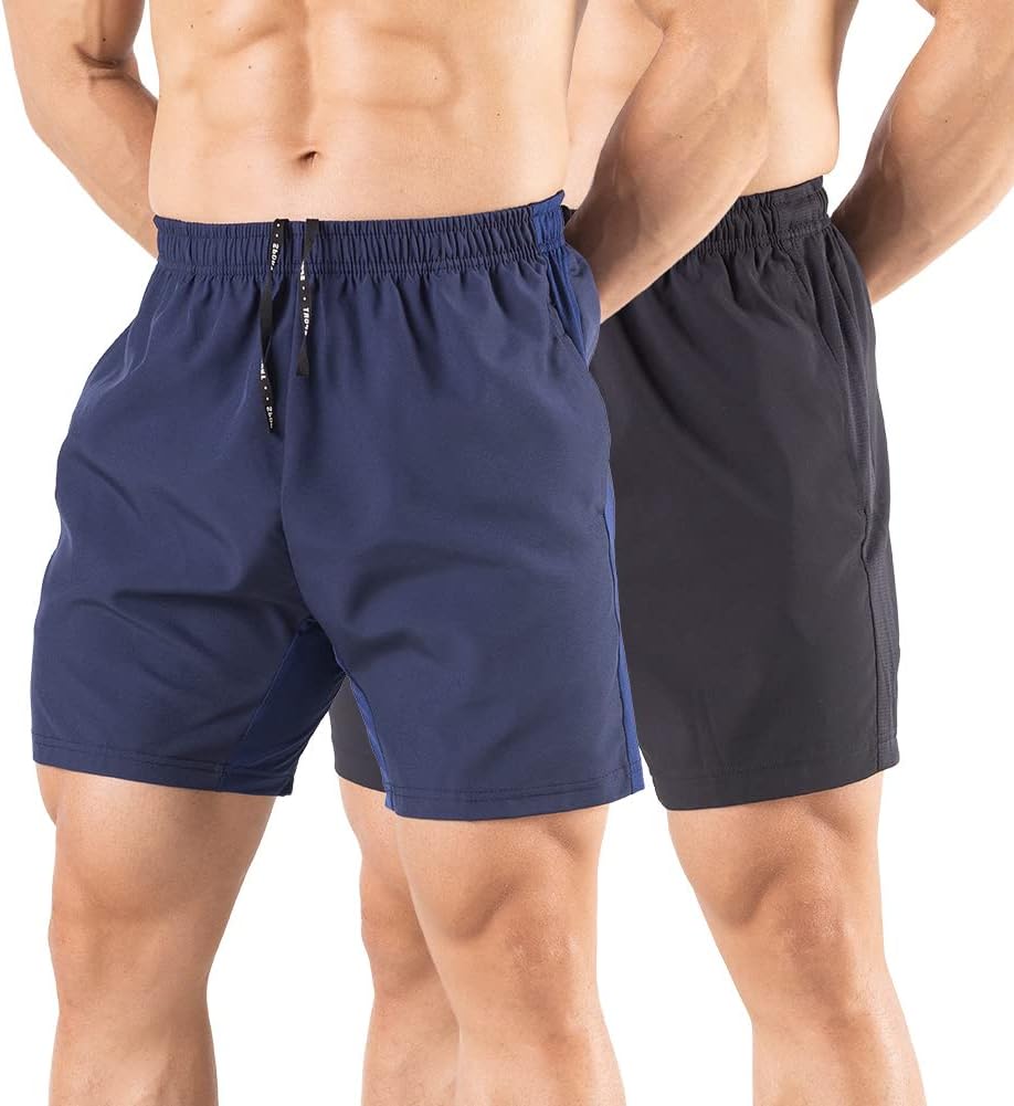 Men's 5" Running Shorts 2 Pack Quick Dry Athletic Workout Gym Shorts with Zipper Pockets