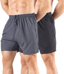 Men's 5" Running Shorts 2 Pack Quick Dry Athletic Workout Gym Shorts with Zipper Pockets