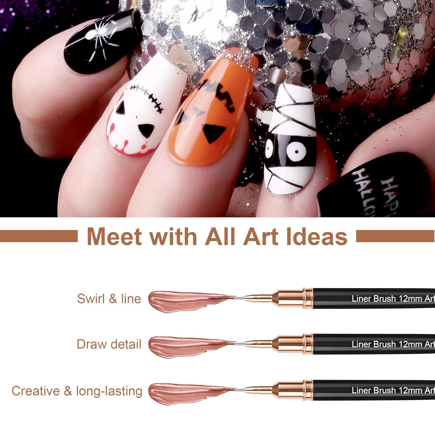5PCS Black Color Nail Tools Metallic Nail Art Pens, Liner Brushes Set