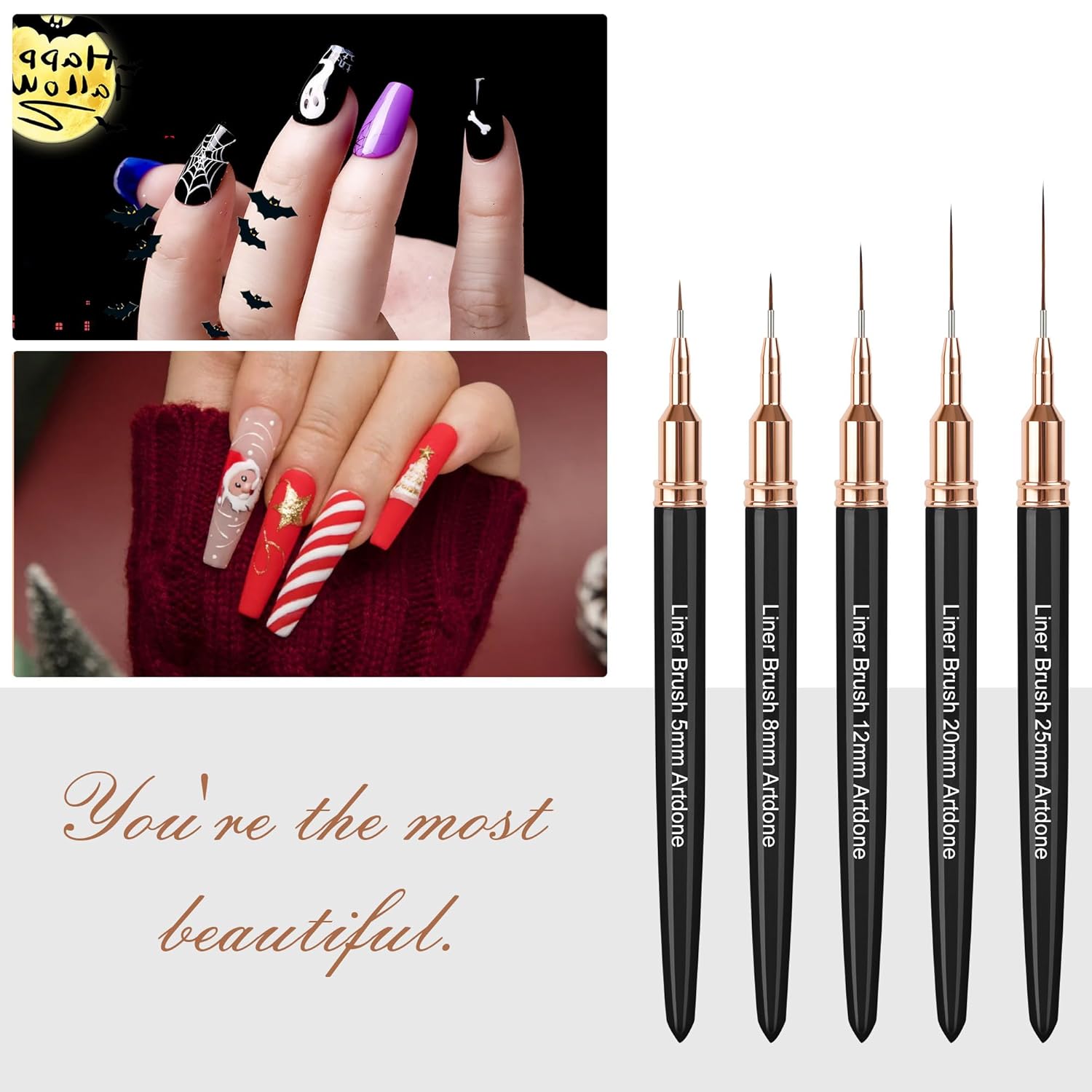 5PCS Black Color Nail Tools Metallic Nail Art Pens, Liner Brushes Set