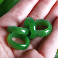 Natural Green Jade Ring for Woman Man, Good Luck Fengshui Cinnabar Jewelry