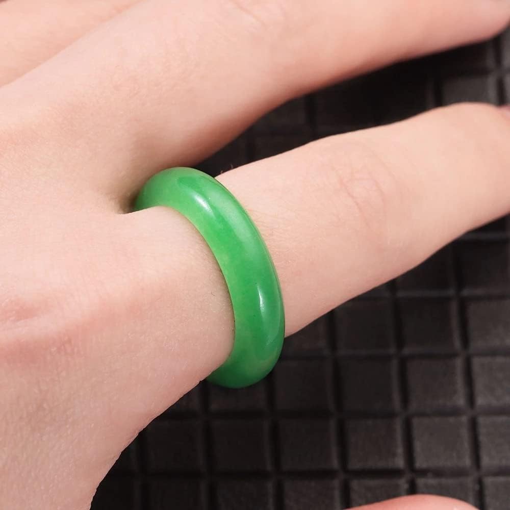 Natural Green Jade Ring for Woman Man, Good Luck Fengshui Cinnabar Jewelry