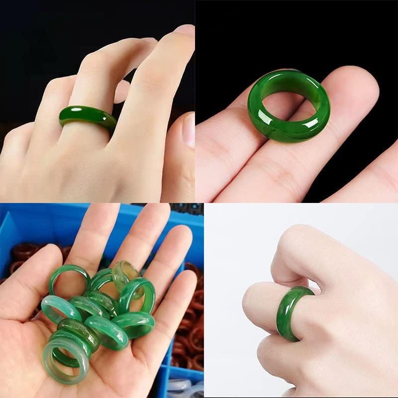 Natural Green Jade Ring for Woman Man, Good Luck Fengshui Cinnabar Jewelry