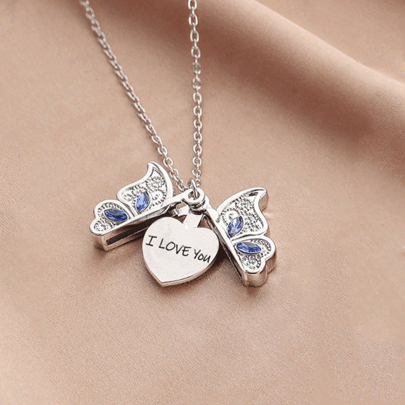 New Women's Butterfly I Love You Love Album Box Pendant Necklace Jewelry