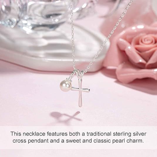 First Communion Gifts Baptism Gifts Cross Pearl Bracelet Cross Necklace for Jewelry Set for Mother