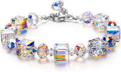 Sterling Silver Bracelets for Women Northern Lights Crystals Bracelet 7"+2" Extension Mother's Day Birthday Anniversary Jewelry Gift for Women Girls