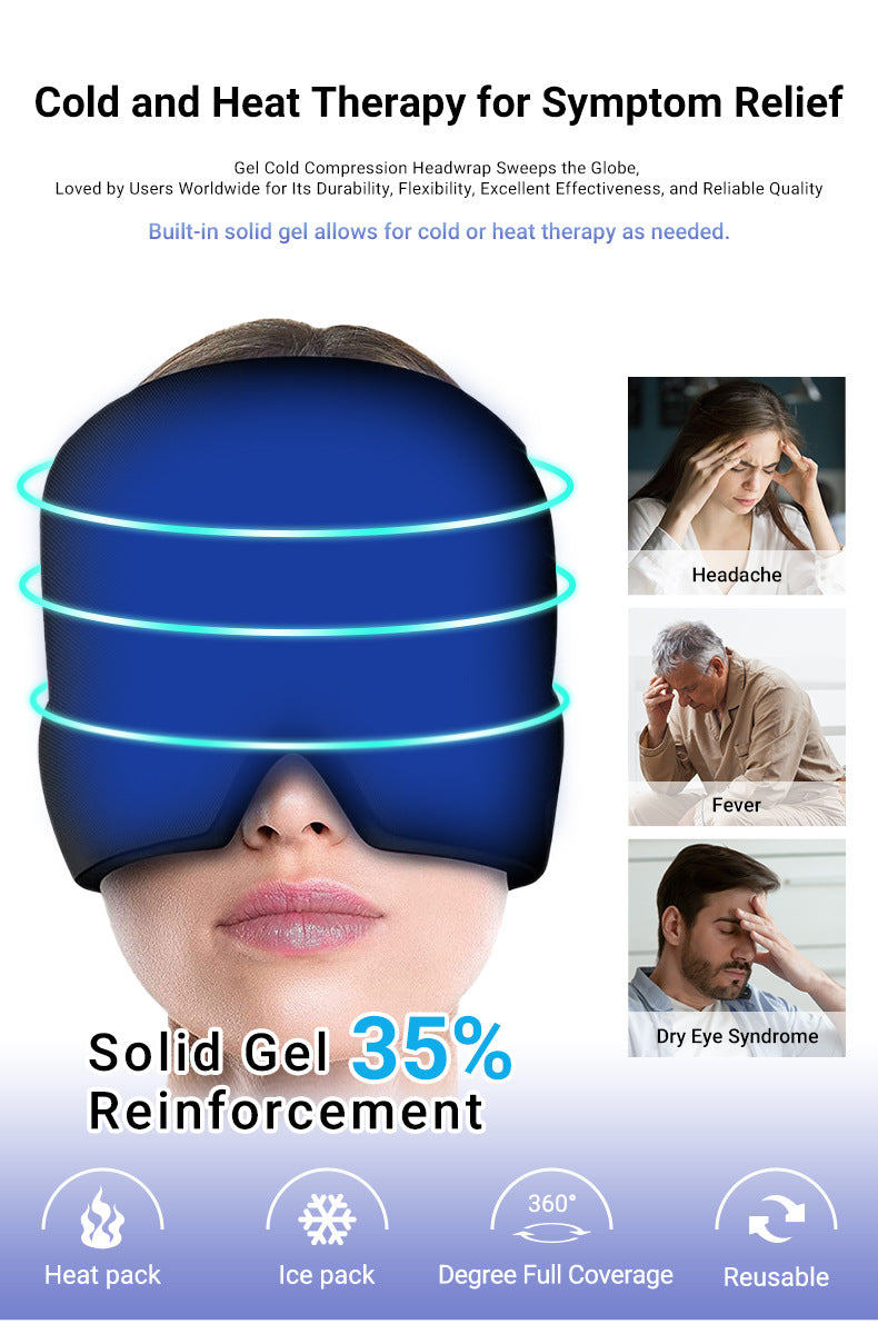 Odorless Migraine Relief Cap with Hot/Cold Therapy & 360° Gel Coverage