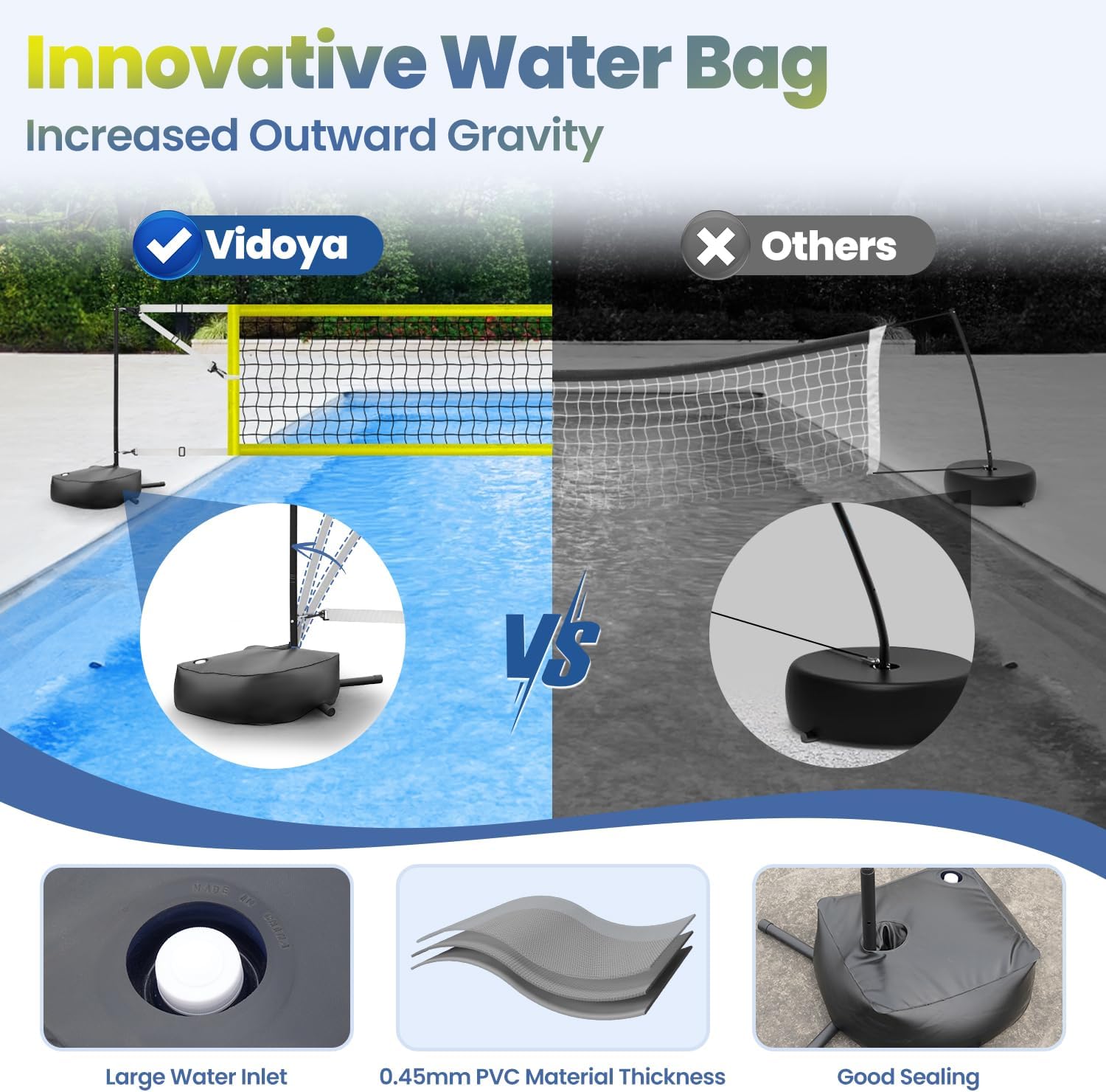 LED Pool Volleyball Net Set: Solar-Lit LED Net & Ball, Weighted Bases & Pump, 15-32ft Adjustable, Ideal for Indoor/Backyard Pools