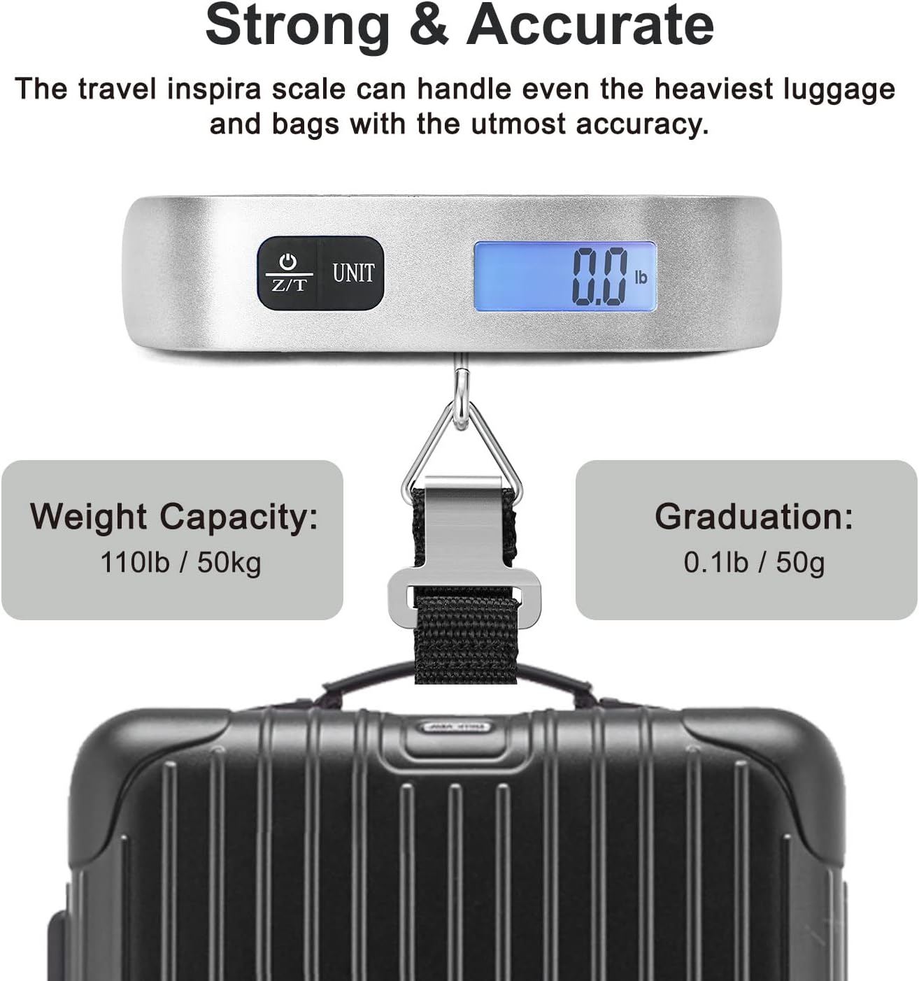 Portable Digital Hanging Baggage Scale for Travel Battery Included Suitcase Weight Scale with Rubber Paint 110 Pounds