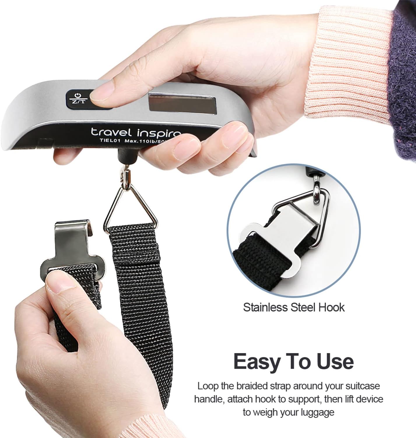 Portable Digital Hanging Baggage Scale for Travel Battery Included Suitcase Weight Scale with Rubber Paint 110 Pounds