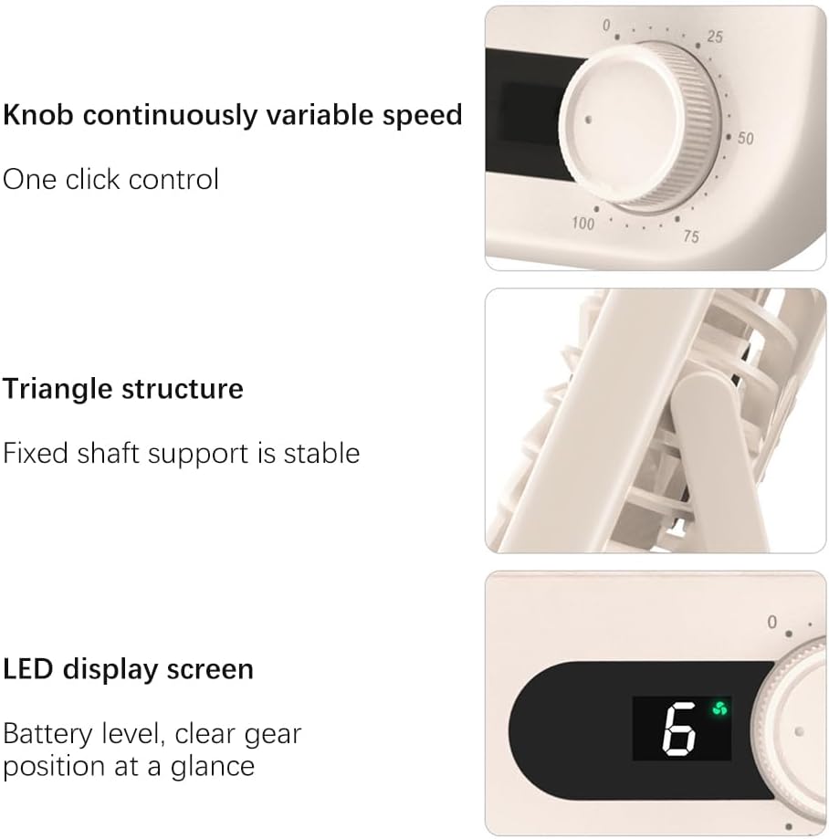 Travel Fan Desk Fan Portable USB Rechargeable Fan Small Table Fans,2000mAh 180° Tilt Folding Personal Fan With Power Display