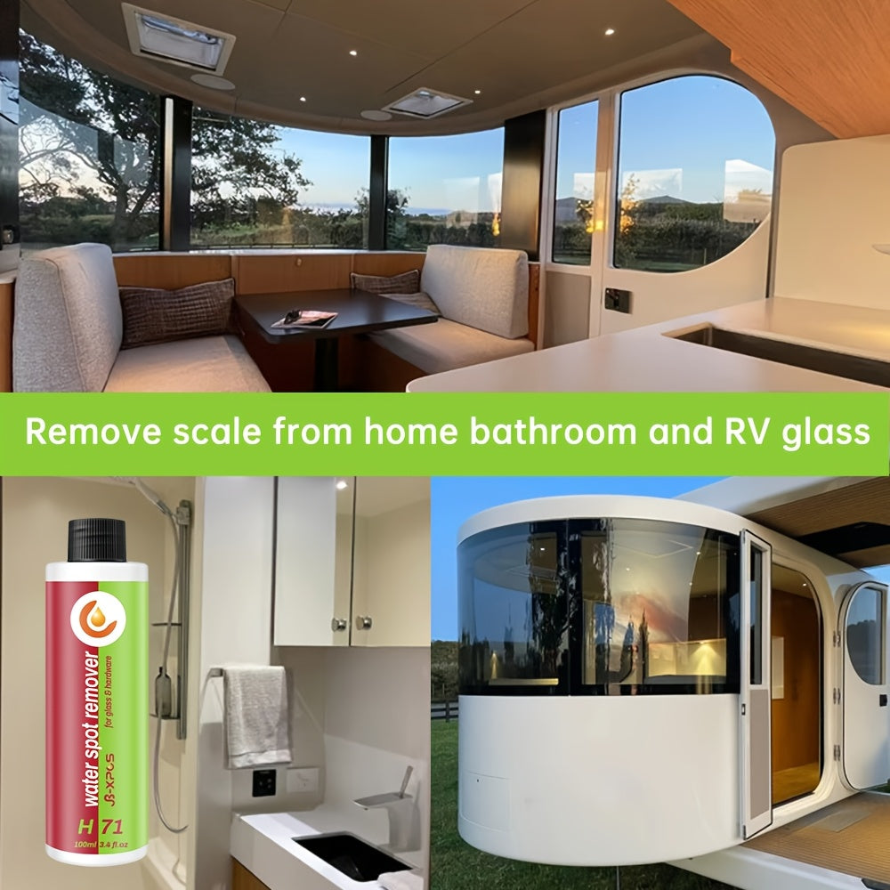 Powerful water spot remover and hard water remover for bathrooms, shower doors, ceramic tiles, and stainless steel