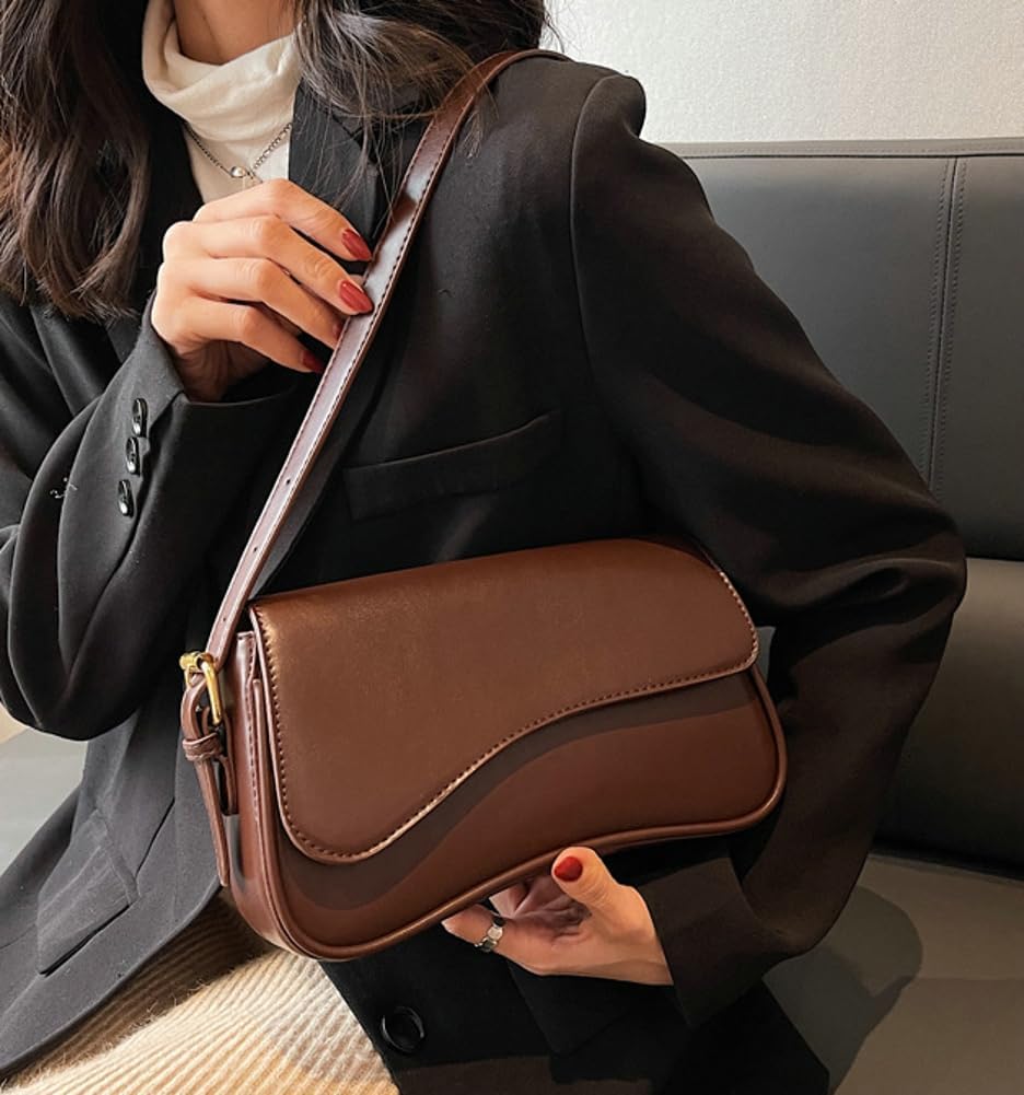 Bolso de hombro para mujer, estilo retro, de piel vegana, tipo tote, tipo sobre, moderno, tipo bandolera, con cremallera, 2025 