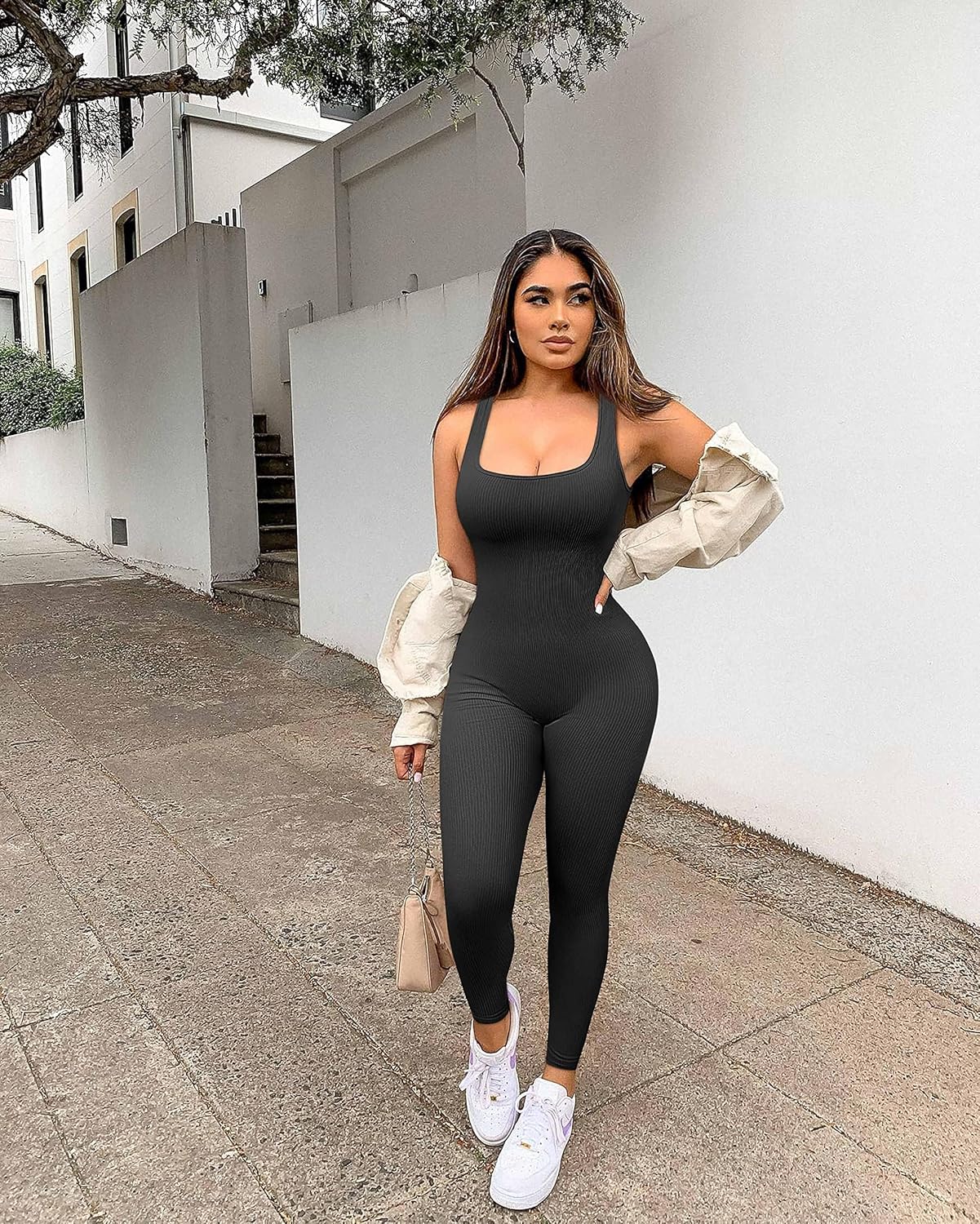 Mono de entrenamiento sin costuras para mujer, mono de yoga acanalado, ajustado, de una pieza, camiseta sin mangas, leggings 
