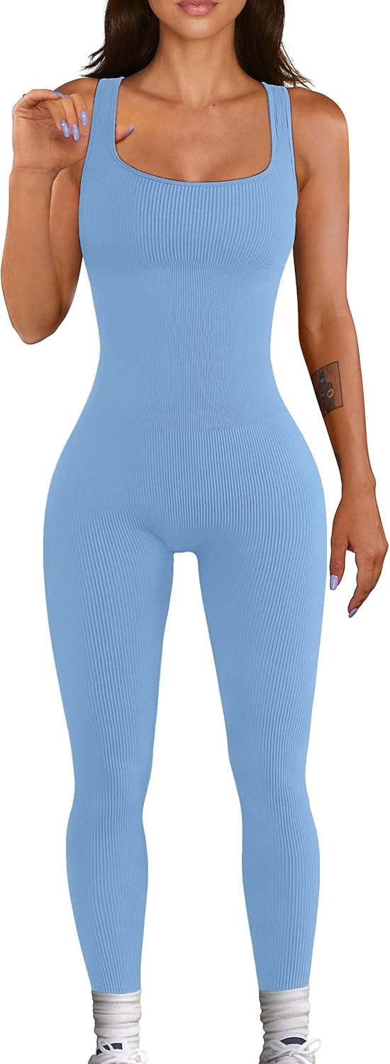 Mono de entrenamiento sin costuras para mujer, mono de yoga acanalado, ajustado, de una pieza, camiseta sin mangas, leggings 