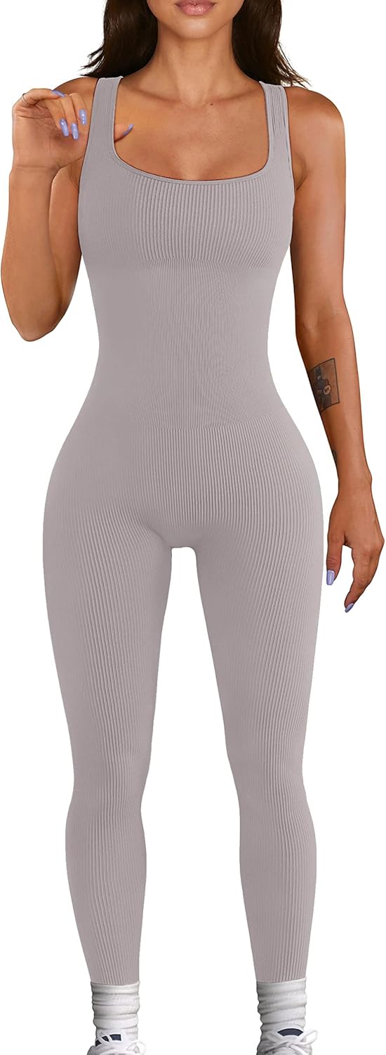 Mono de entrenamiento sin costuras para mujer, mono de yoga acanalado, ajustado, de una pieza, camiseta sin mangas, leggings 