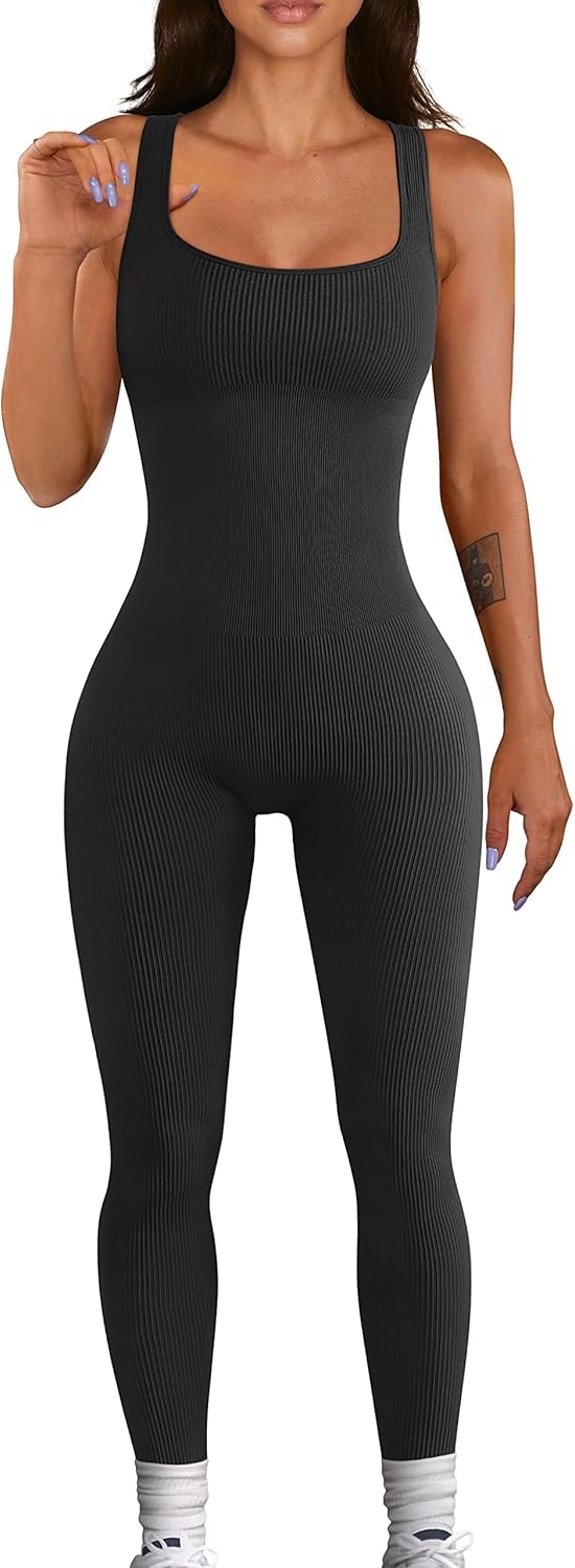 Mono de entrenamiento sin costuras para mujer, mono de yoga acanalado, ajustado, de una pieza, camiseta sin mangas, leggings 