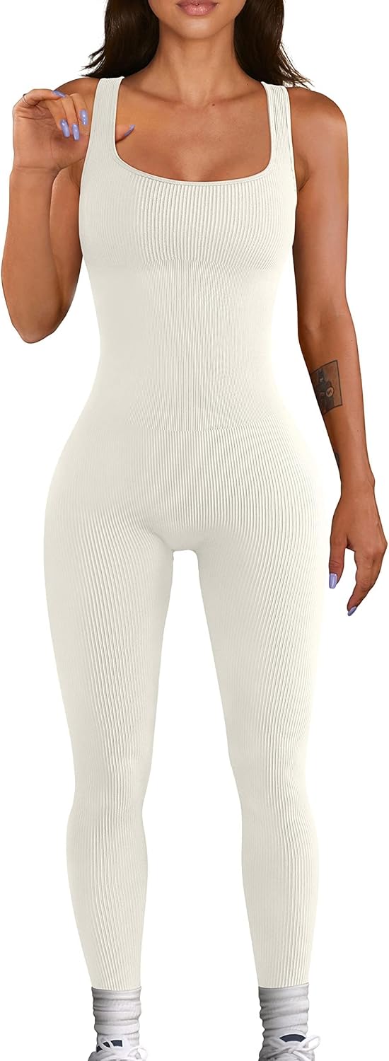 Mono de entrenamiento sin costuras para mujer, mono de yoga acanalado, ajustado, de una pieza, camiseta sin mangas, leggings 