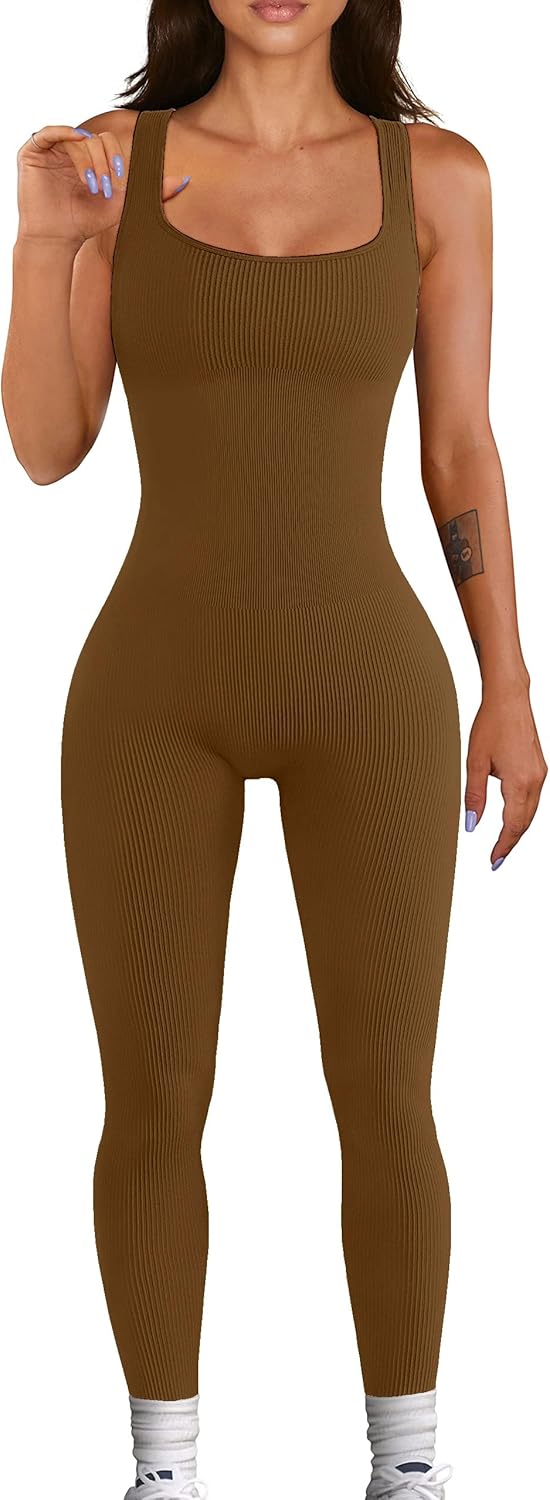 Mono de entrenamiento sin costuras para mujer, mono de yoga acanalado, ajustado, de una pieza, camiseta sin mangas, leggings 