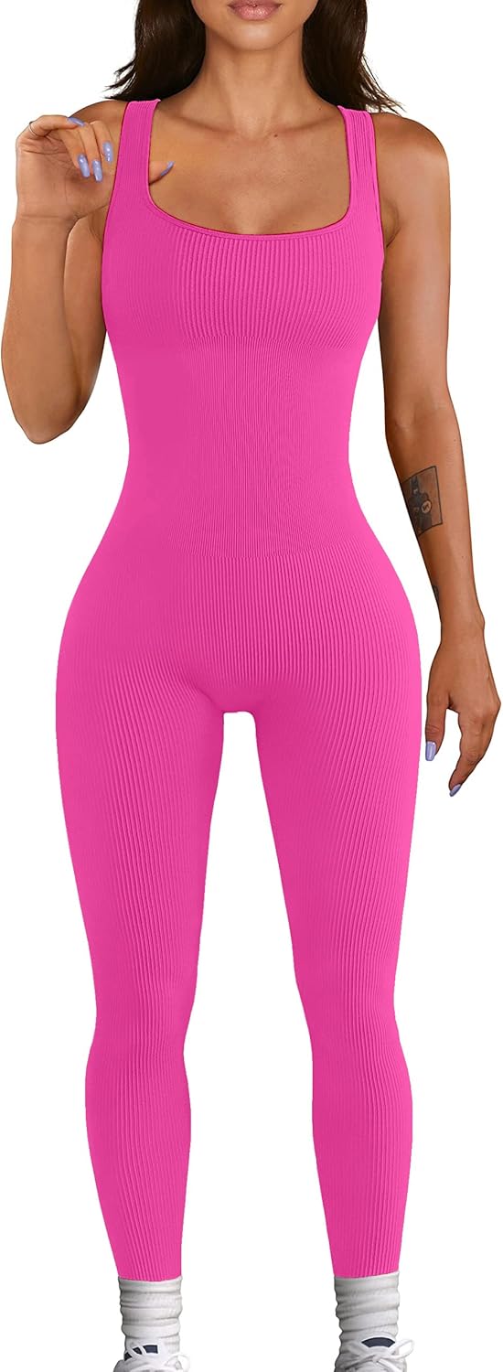 Mono de entrenamiento sin costuras para mujer, mono de yoga acanalado, ajustado, de una pieza, camiseta sin mangas, leggings 