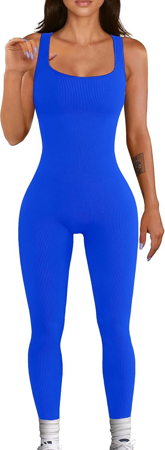 Mono de entrenamiento sin costuras para mujer, mono de yoga acanalado, ajustado, de una pieza, camiseta sin mangas, leggings 