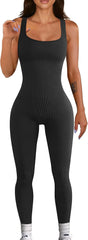 Mono de entrenamiento sin costuras para mujer, mono de yoga acanalado, ajustado, de una pieza, camiseta sin mangas, leggings 