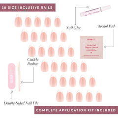 Glamnetic Short Almond Press-On Nails: French Tips, Glossy Glazed Finish - Wedding, Reusable, 15 Sizes,30 Nails w/Glue