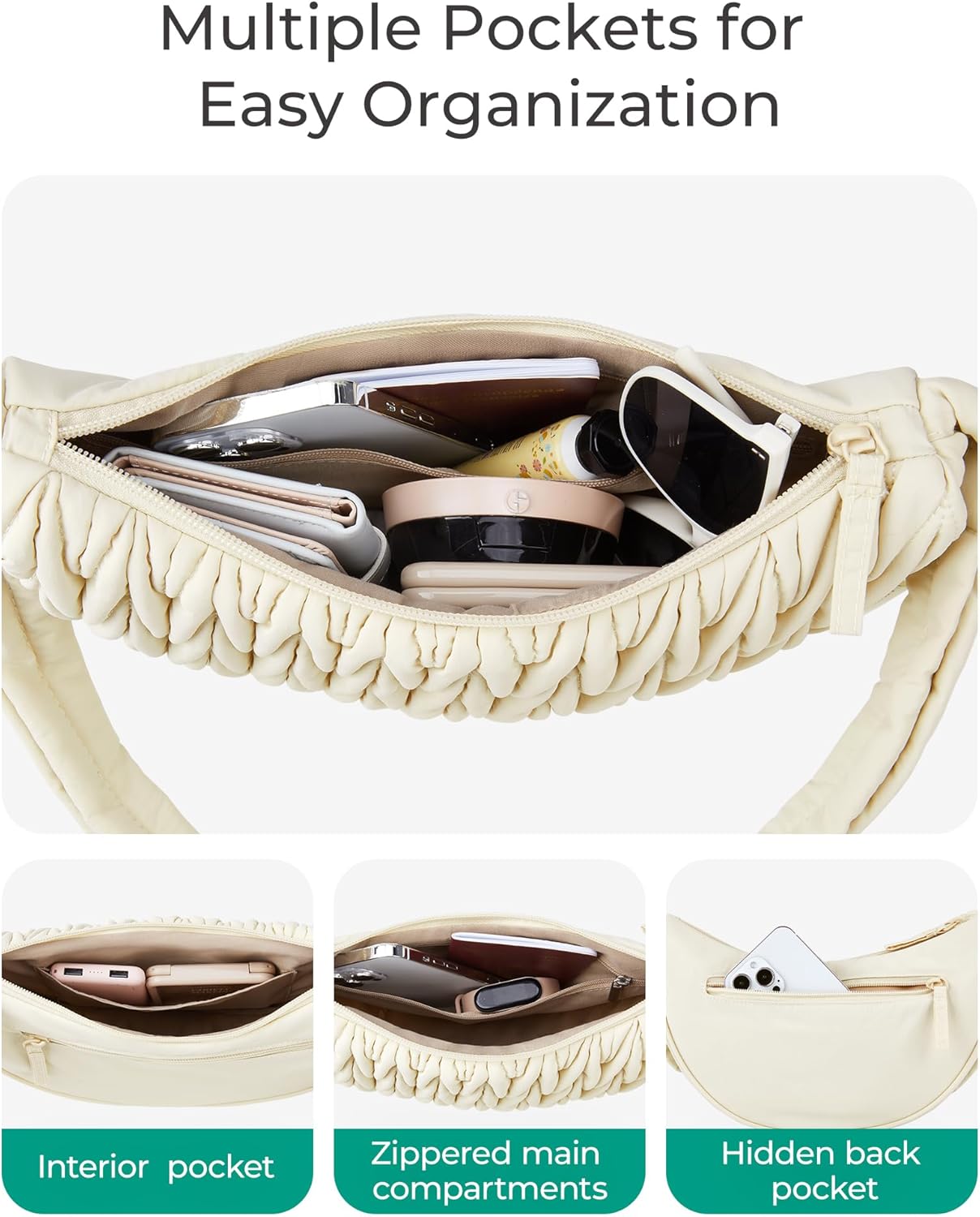Bolsos bandolera pequeños BAGSMART para mujer, bolsos de hombro para mujer, bolsos bandolera acolchados, bolsos tipo hobo con forma de media luna 
