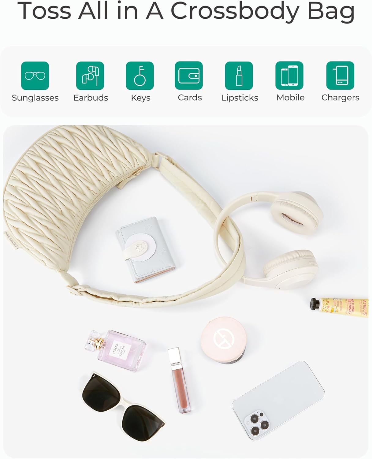Bolsos bandolera pequeños BAGSMART para mujer, bolsos de hombro para mujer, bolsos bandolera acolchados, bolsos tipo hobo con forma de media luna 