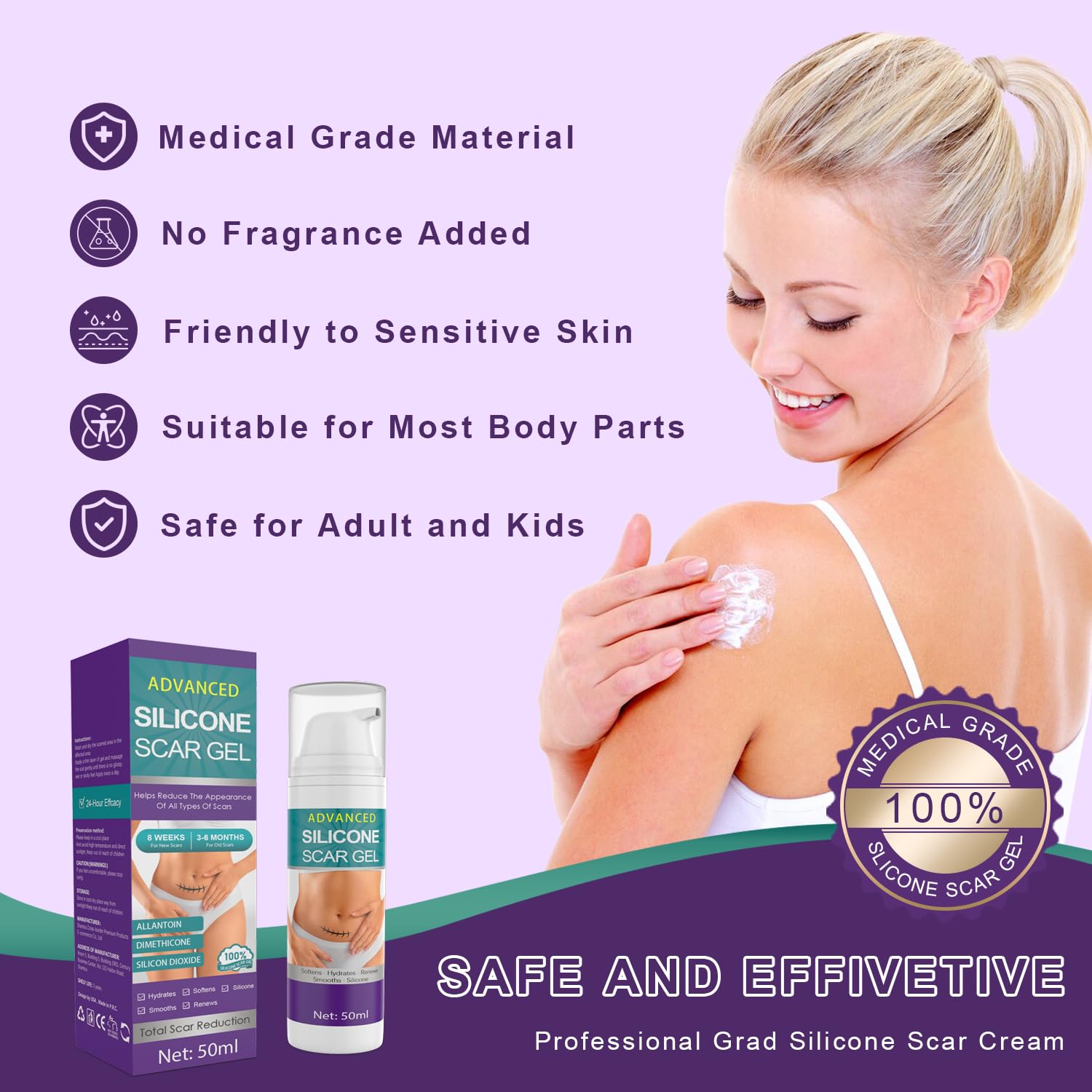 Silicone Scar Cream & Gel - Advanced Treatment for Stretch Marks, Scars, Burns, Acne, C-Section, Keloid - Unisex, 1.76Oz