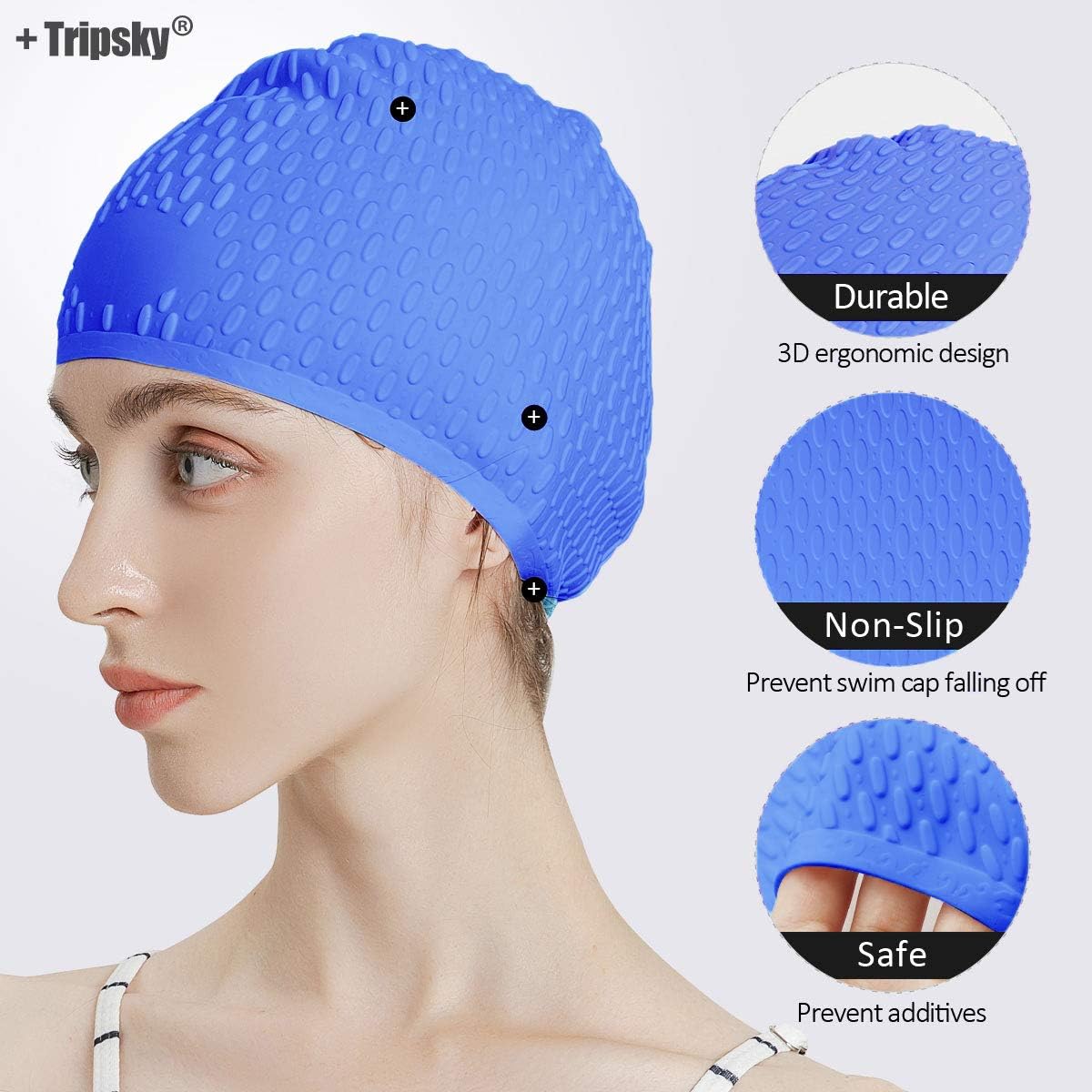 Silicone Swim Cap Comfortable Bathing Cap Ideal for Curly Short Medium Long Hair Swimming Cap for Women and Men
