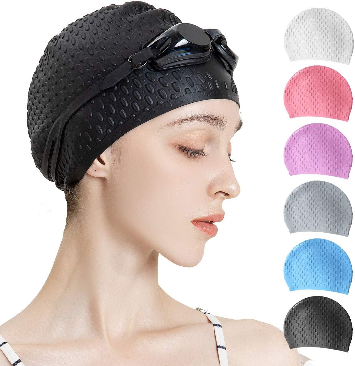 Silicone Swim Cap Comfortable Bathing Cap Ideal for Curly Short Medium Long Hair Swimming Cap for Women and Men