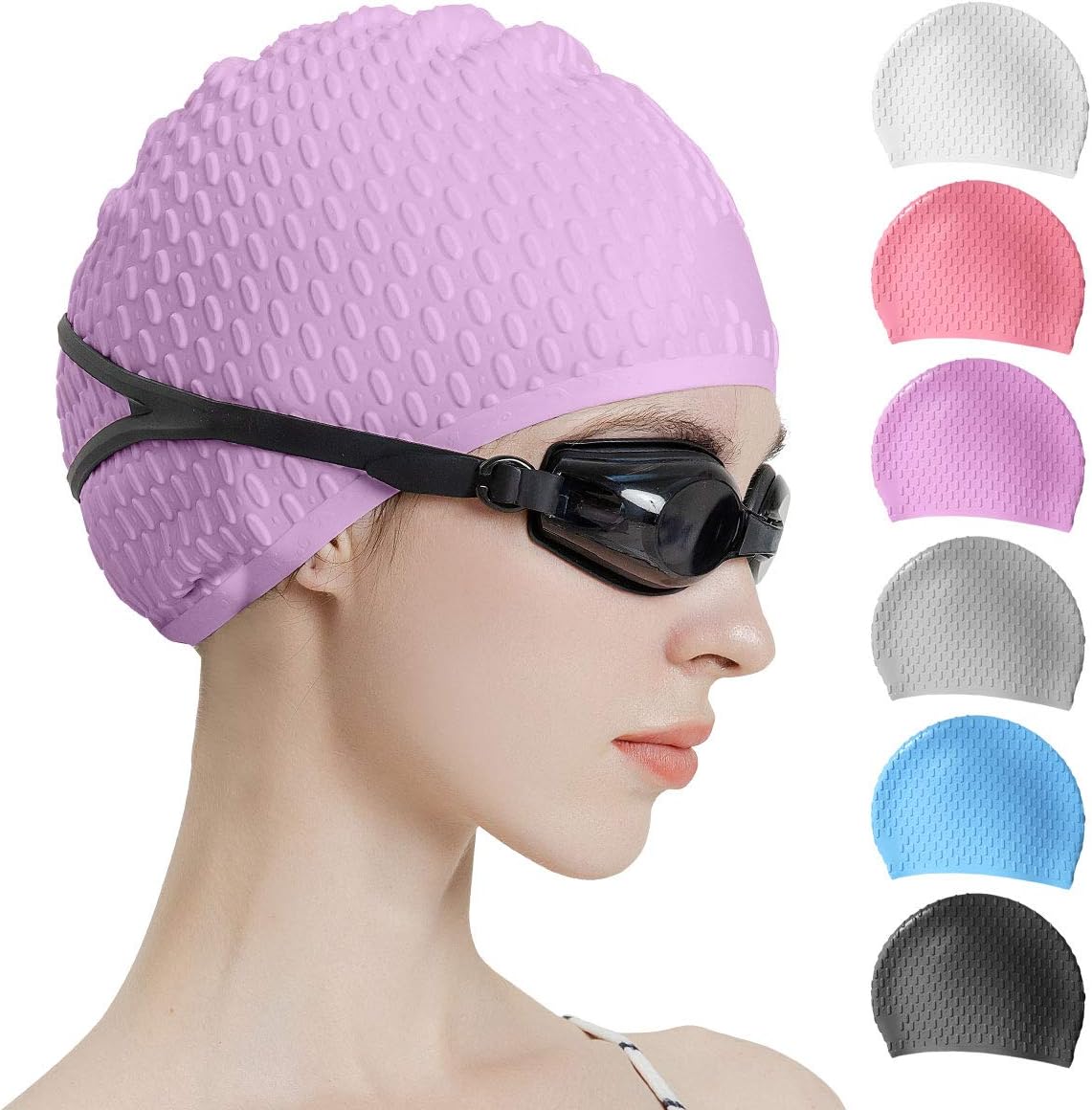 Silicone Swim Cap Comfortable Bathing Cap Ideal for Curly Short Medium Long Hair Swimming Cap for Women and Men