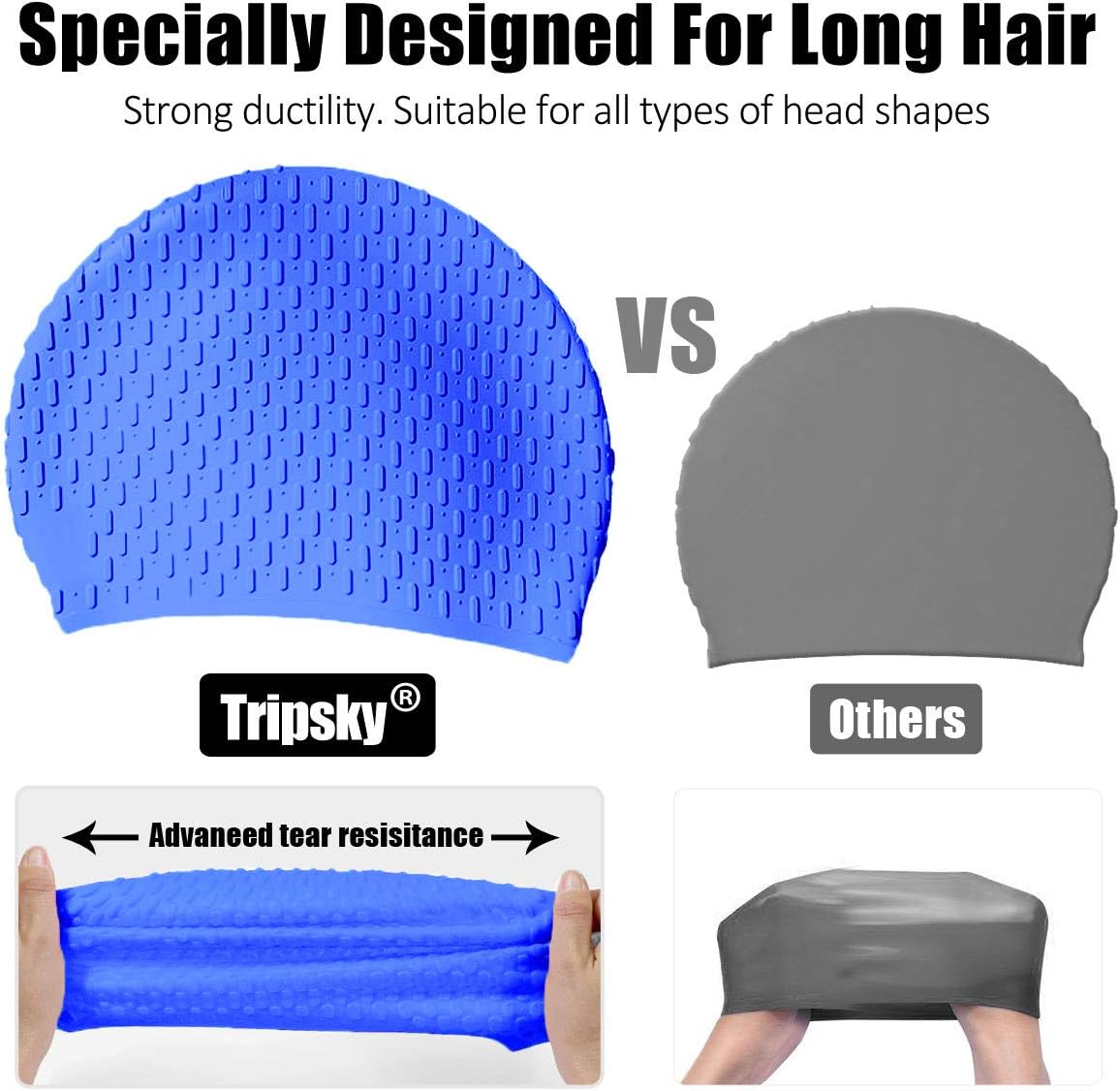 Silicone Swim Cap Comfortable Bathing Cap Ideal for Curly Short Medium Long Hair Swimming Cap for Women and Men