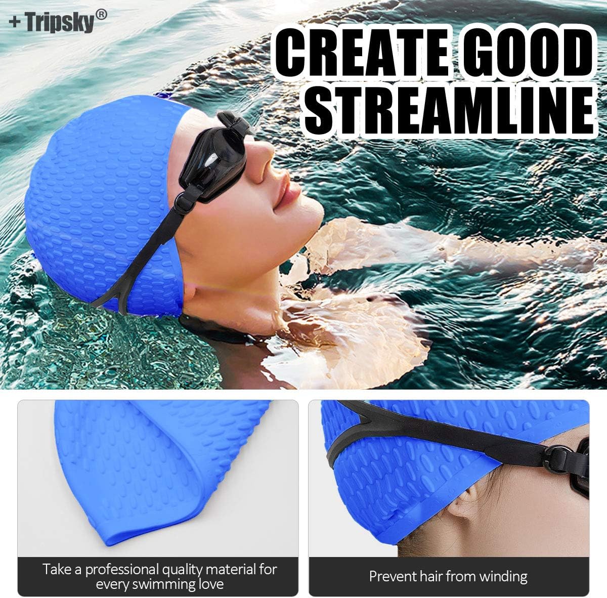 Silicone Swim Cap Comfortable Bathing Cap Ideal for Curly Short Medium Long Hair Swimming Cap for Women and Men