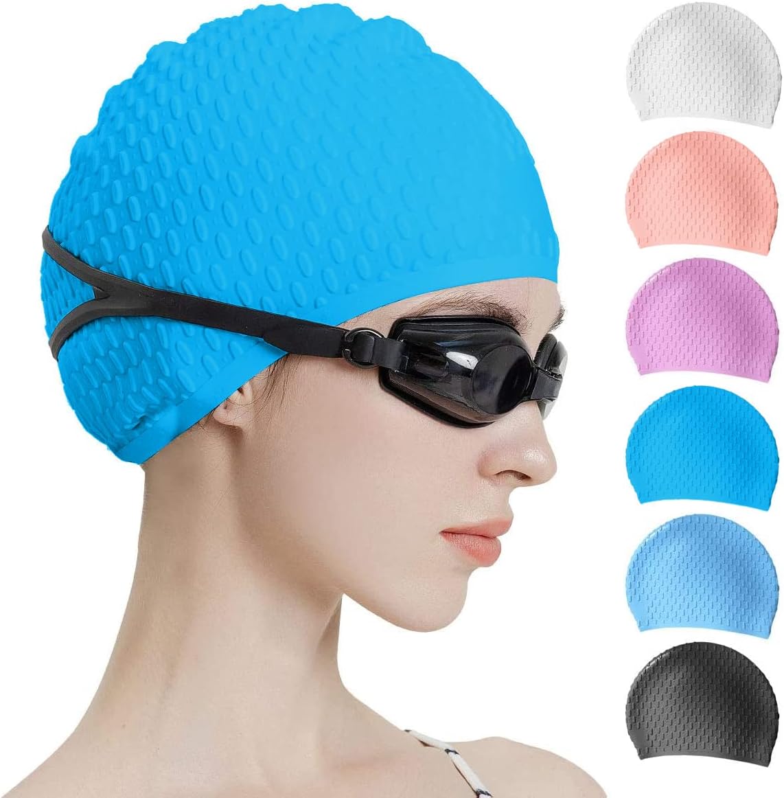 Silicone Swim Cap Comfortable Bathing Cap Ideal for Curly Short Medium Long Hair Swimming Cap for Women and Men