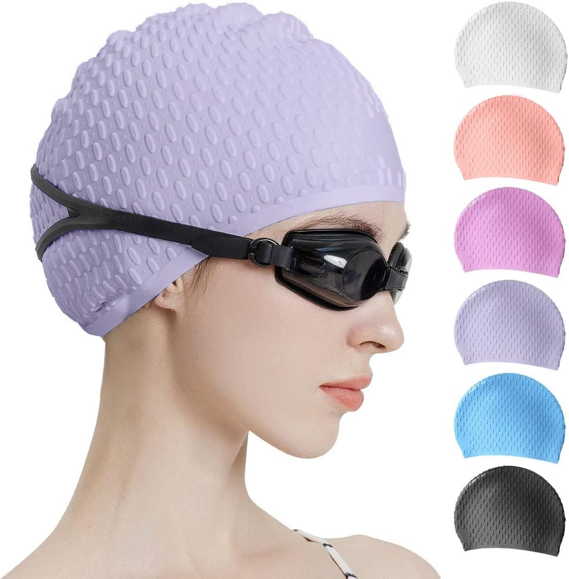 Silicone Swim Cap Comfortable Bathing Cap Ideal for Curly Short Medium Long Hair Swimming Cap for Women and Men