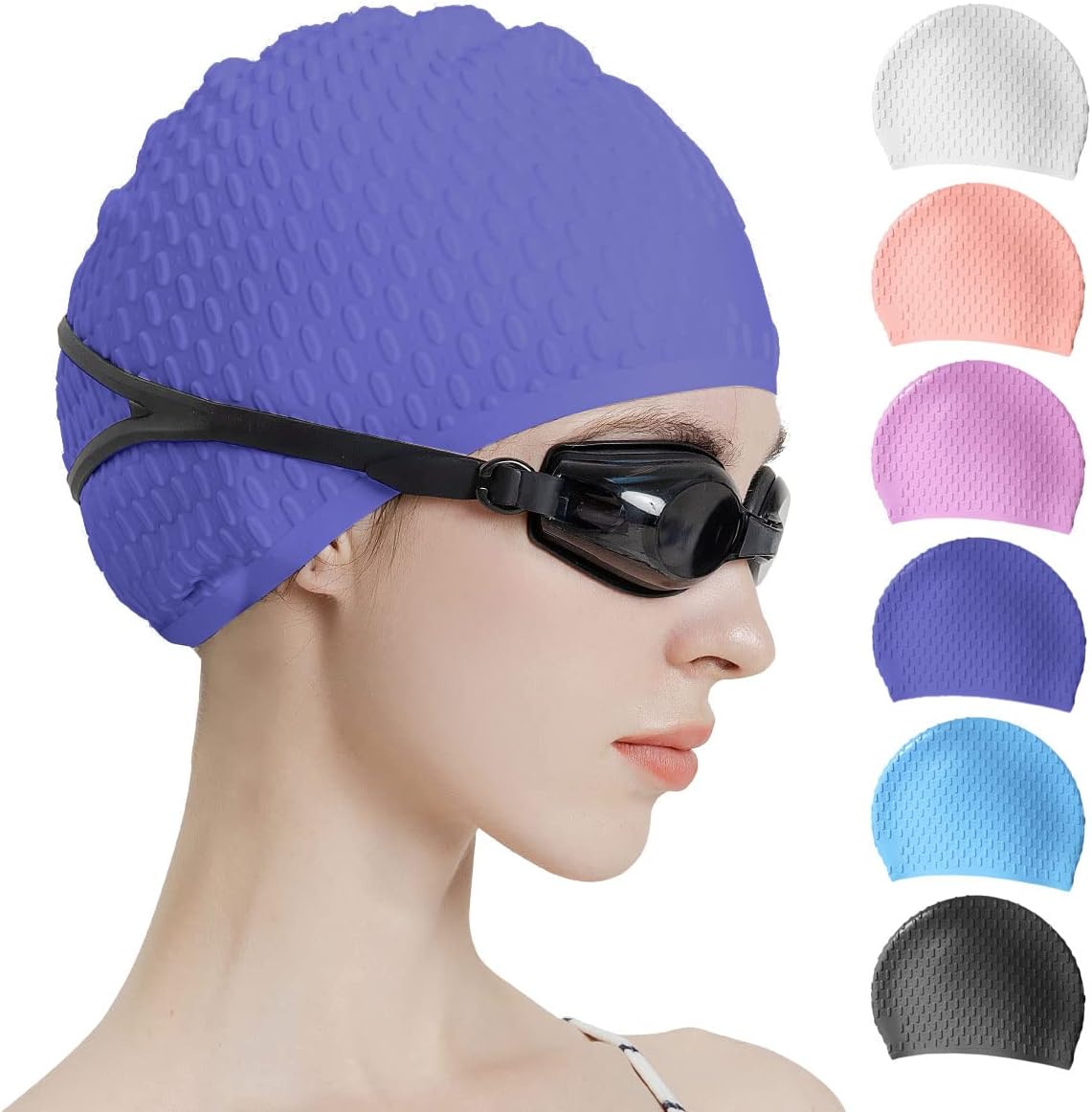 Silicone Swim Cap Comfortable Bathing Cap Ideal for Curly Short Medium Long Hair Swimming Cap for Women and Men