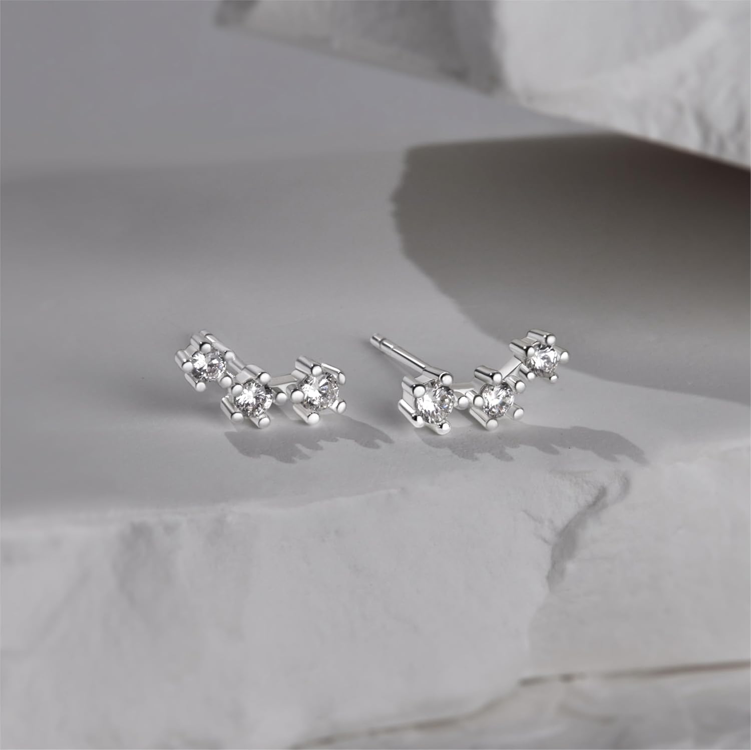 Silver Stud Earrings Set for Women, 3 Pairs Hoop Jacket Studs Earring Stack for Multiple Piercing, Hypoallergenic 925 Sterling Silver Jewelry Gifts for Mom