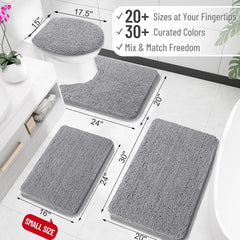 Soft Chenille Bath Rug 30x20, Quick-Dry & Non-Slip – Machine Washable Grey Bath Mat