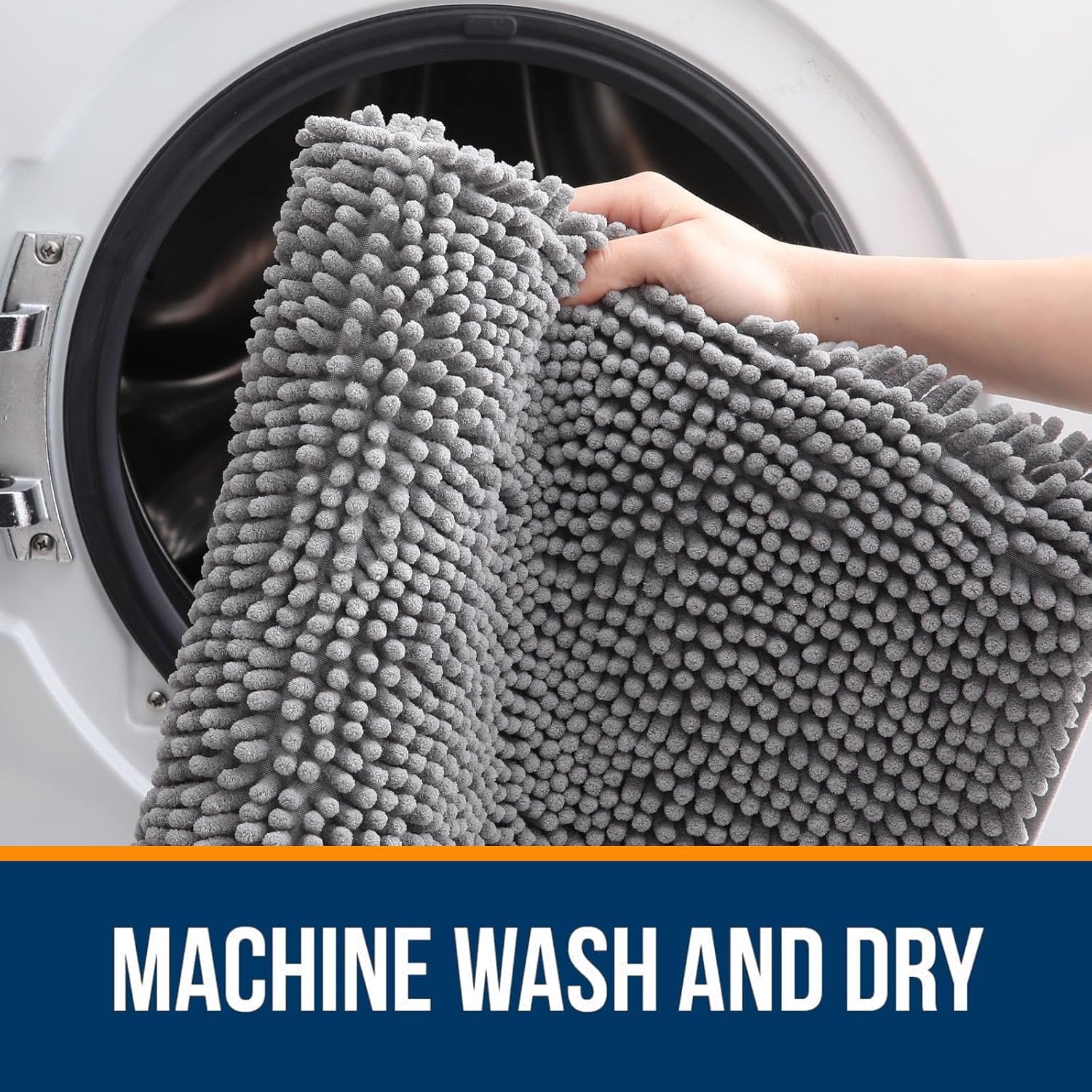 Soft Chenille Bath Rug 30x20, Quick-Dry & Non-Slip – Machine Washable Grey Bath Mat