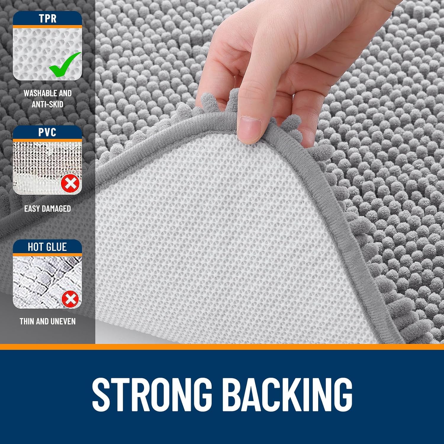 Soft Chenille Bath Rug 30x20, Quick-Dry & Non-Slip – Machine Washable Grey Bath Mat